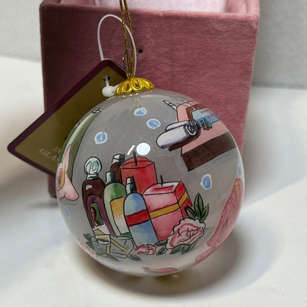 Dillards Trimmings Ornament Spa Day Inside Painted Glass Pink Gift Box